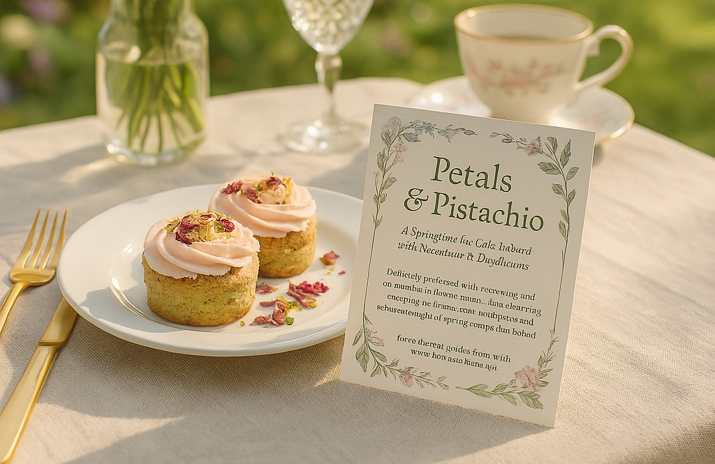 Pistachio and rosewater tea cakes topped with petals