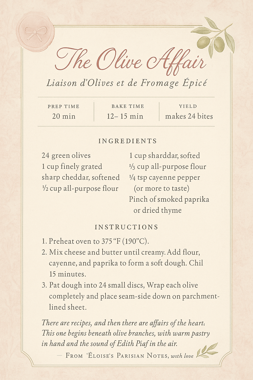 The Olive Affair recipe card preview