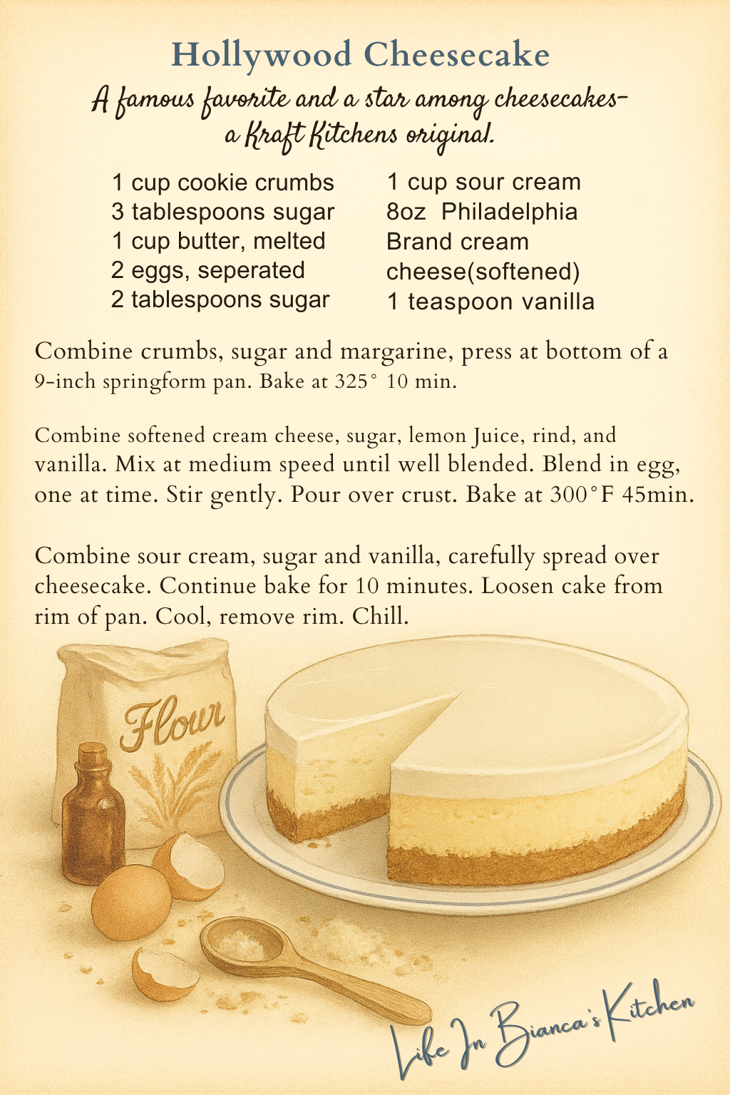 Hollywood Cheesecake menu card