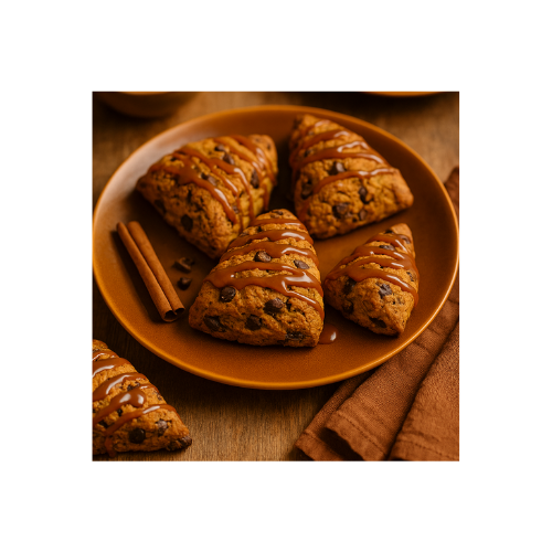 Dark chocolate decadence meets golden caramel in these autumn-perfect scones.