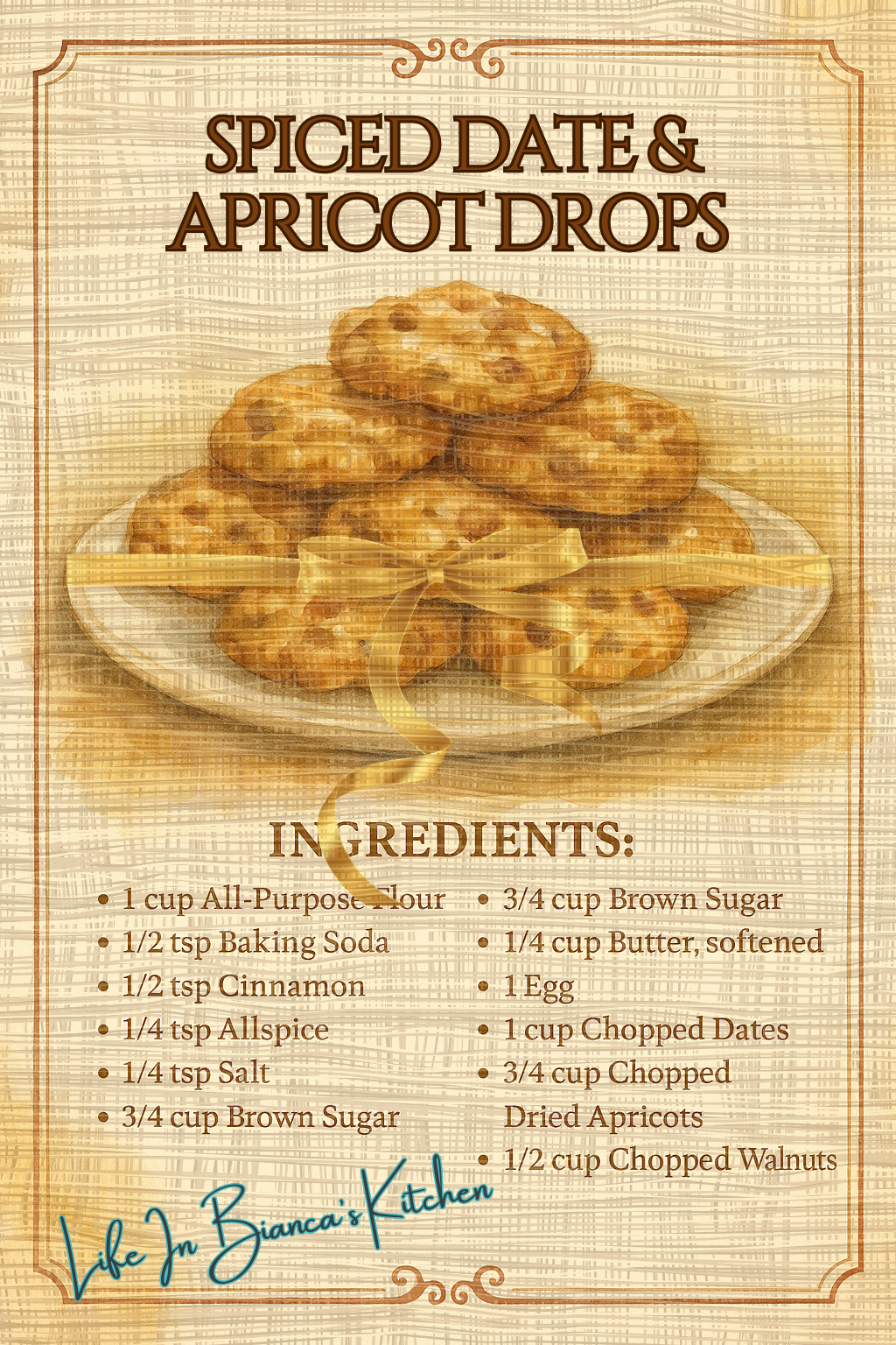 1950s Spiced Date & Apricot Drops printable recipe card preview