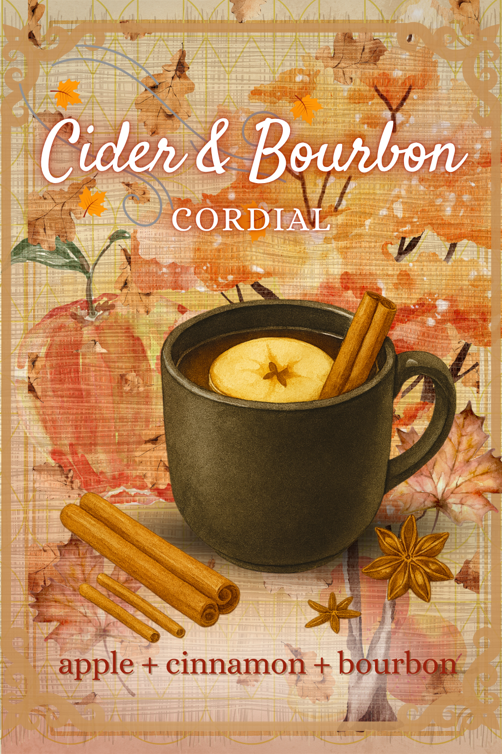 Cider & Bourbon Cordial illustrated menu card