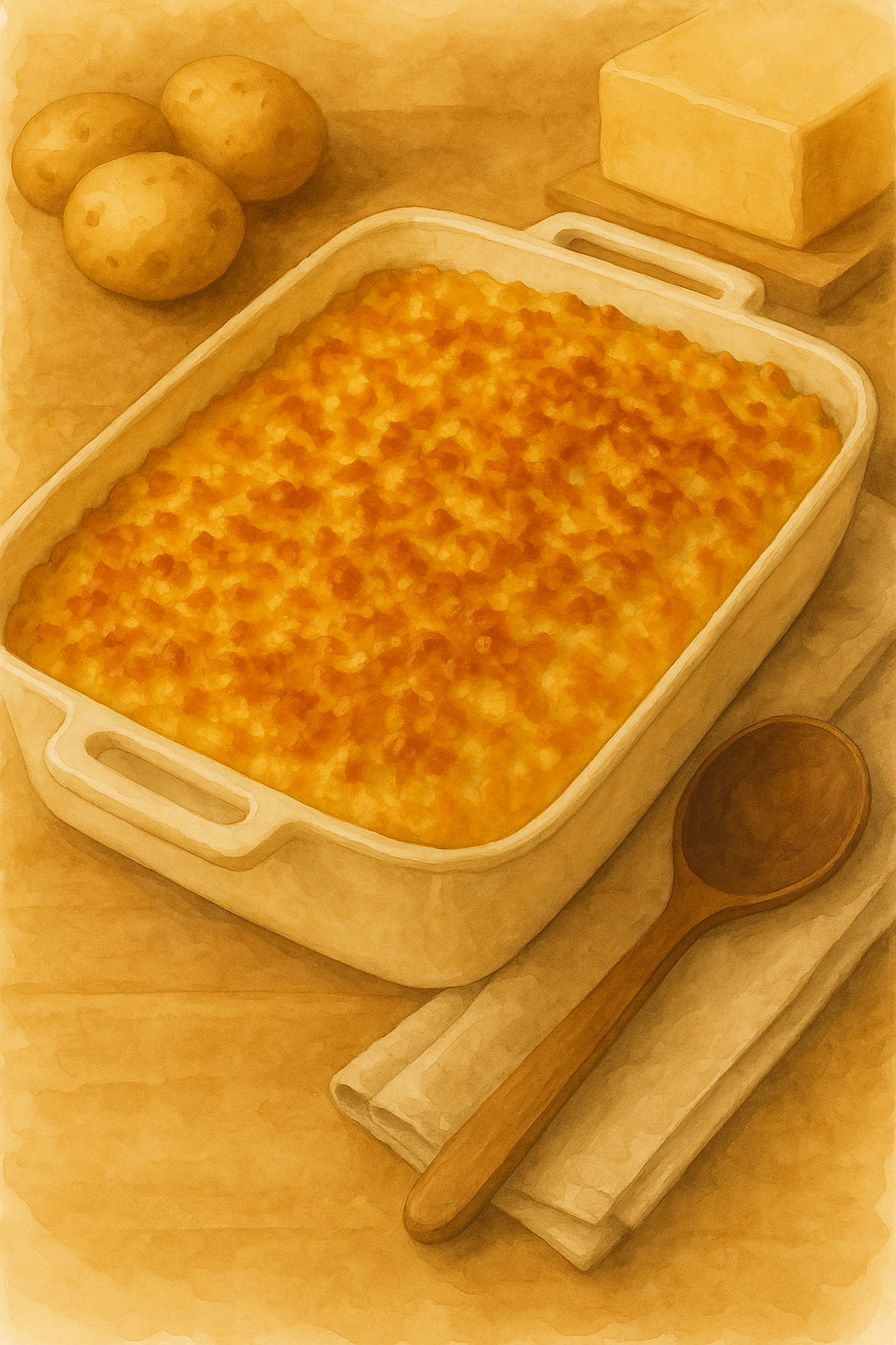 Lion House Potato Casserole — illustrated menu card for The Gilded Table November Edition