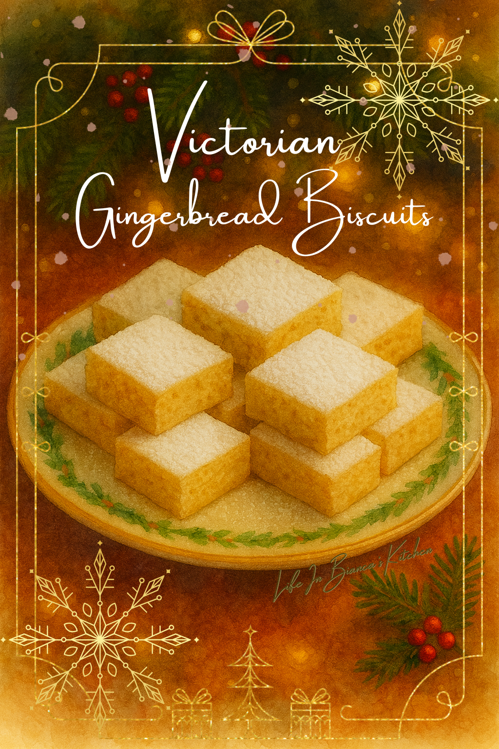Victorian Gingerbread Biscuits — illustrated menu card for The Gilded Table December Edition
