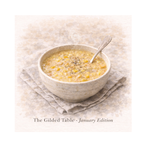 Curried chicken and corn chowder served steaming in a bowl, creamy winter soup with golden color