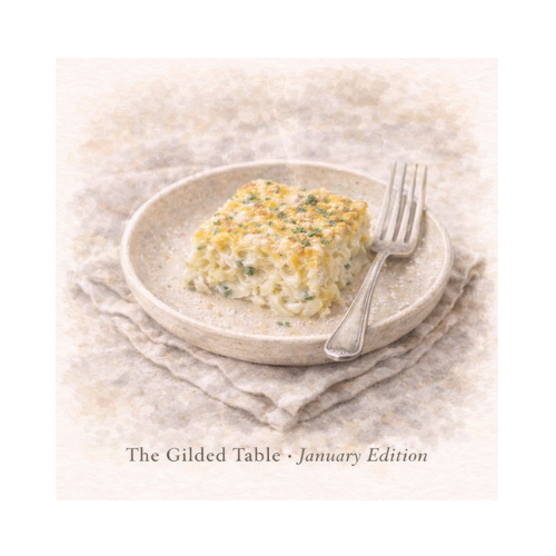 Cheesy cabbage casserole baked until golden and bubbling, rustic winter comfort food served warm