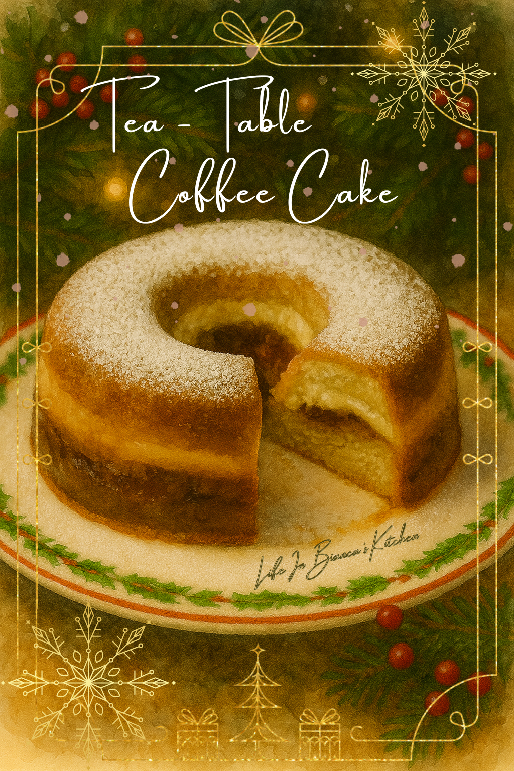 Tea-Table Coffee Cake — illustrated menu card for The Gilded Table December Edition