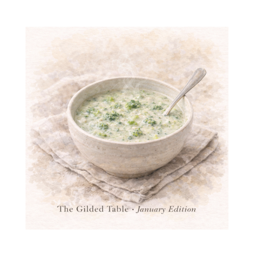 Creamy broccoli Swiss soup served warm in a bowl, cozy winter comfort with melted cheese