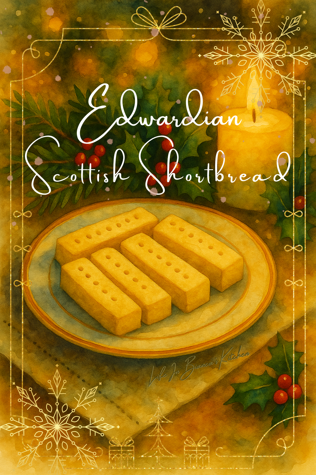 Edwardian Scottish Shortbread — illustrated menu card for The Gilded Table December Edition