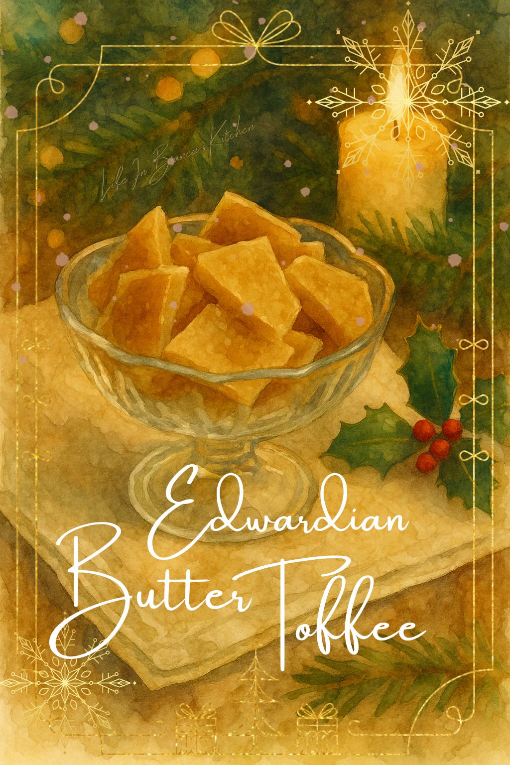 Edwardian Butter Toffee — illustrated menu card for The Gilded Table December Edition
