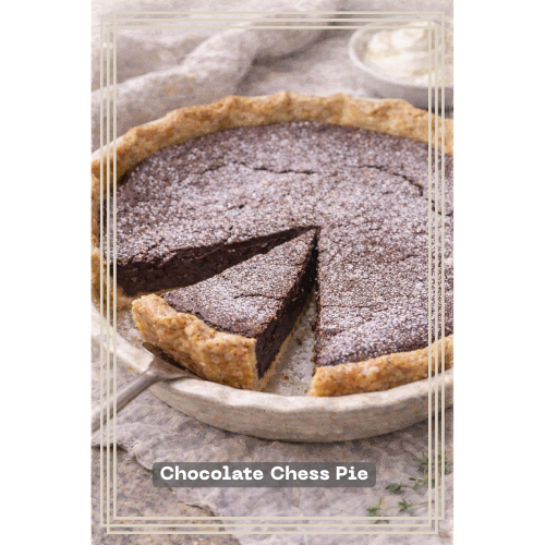 Chocolate Chess Pie — illustrated menu card for The Gilded Table January Edition