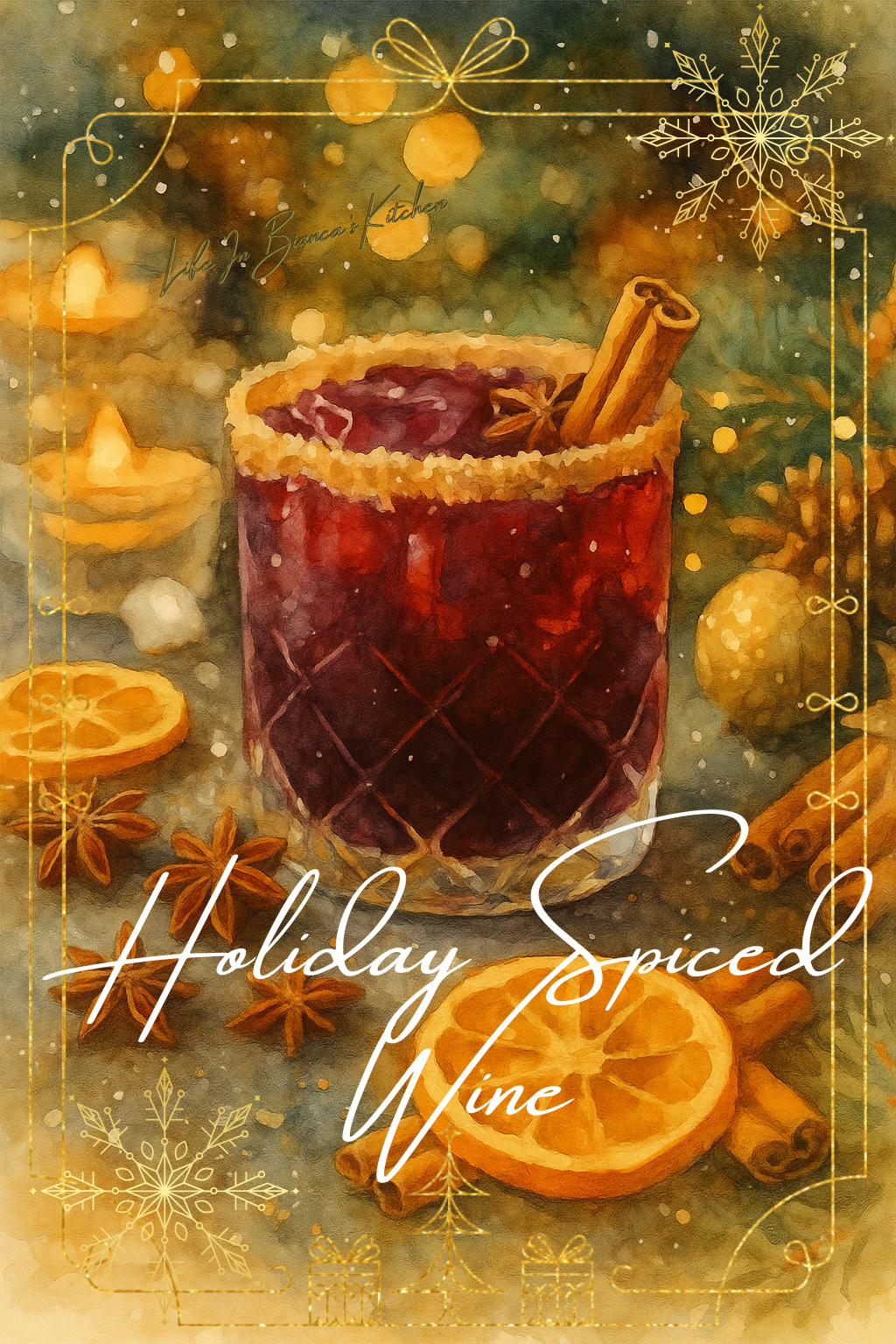 Holiday Spiced Wine — illustrated menu card for The Gilded Table December Edition