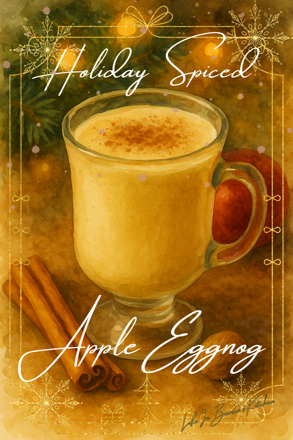 Spiced Apple Eggnog — illustrated menu card for The Gilded Table December Edition