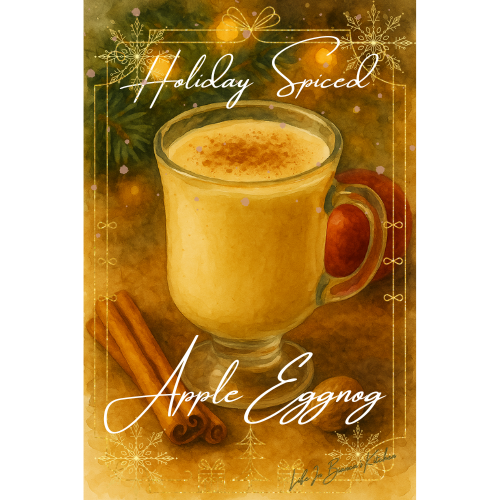 Spiced apple eggnog served in a festive glass with cinnamon and apple notes, styled for a cozy holiday drink