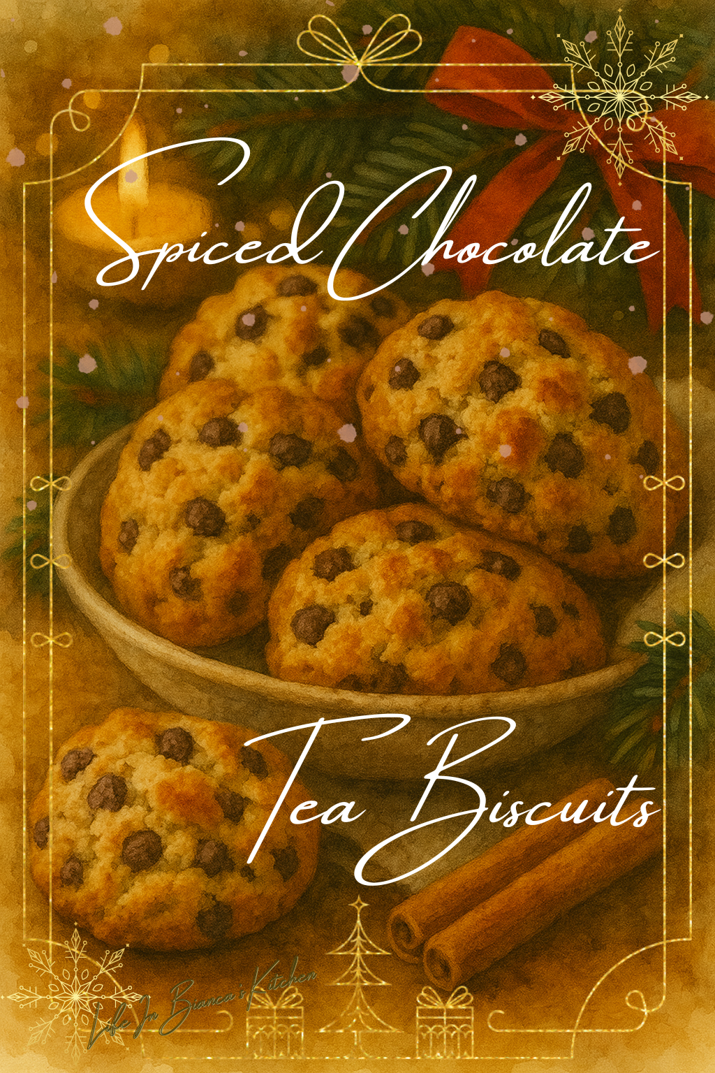 Spiced Chocolate Tea Biscuits — illustrated menu card for The Gilded Table December Edition
