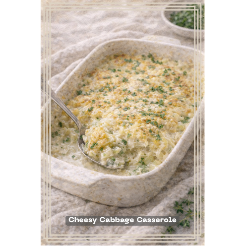 Cheesy Cabbage Casserole — illustrated menu card for The Gilded Table January Edition