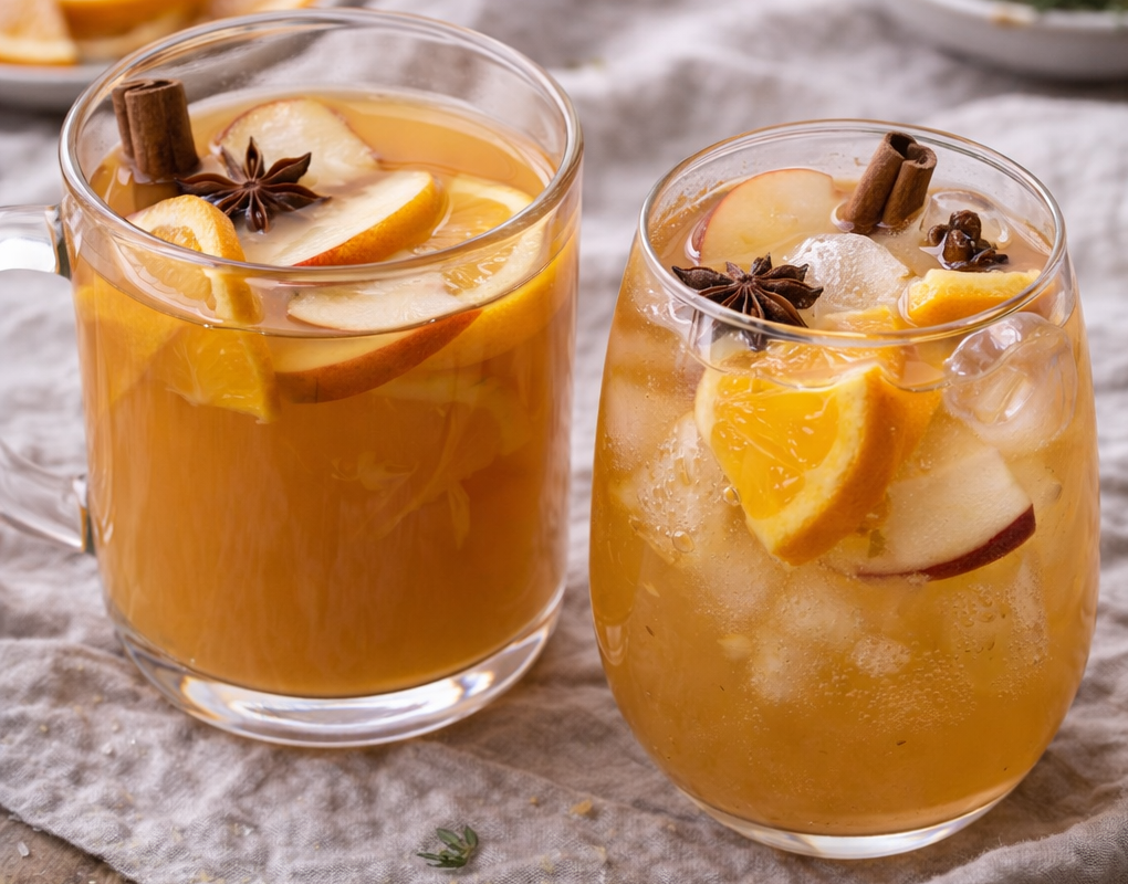 Apple–orange cider styled with winter citrus and gentle spice