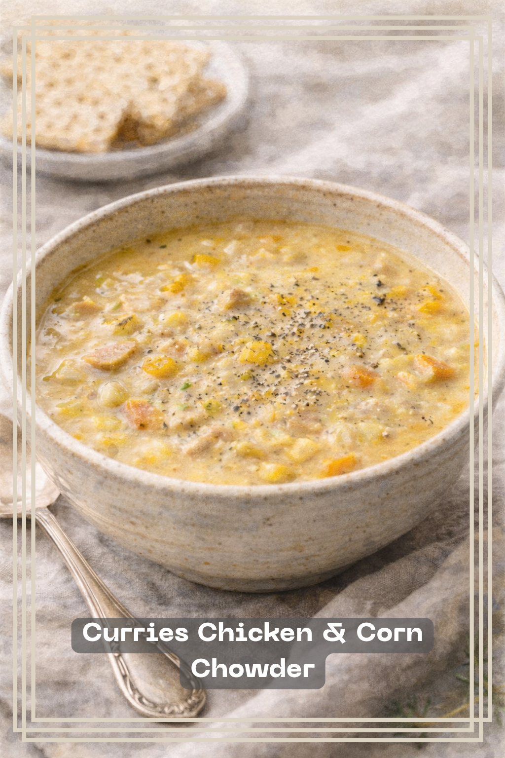 Curried Chicken & Corn Chowder — illustrated menu card for The Gilded Table January Edition