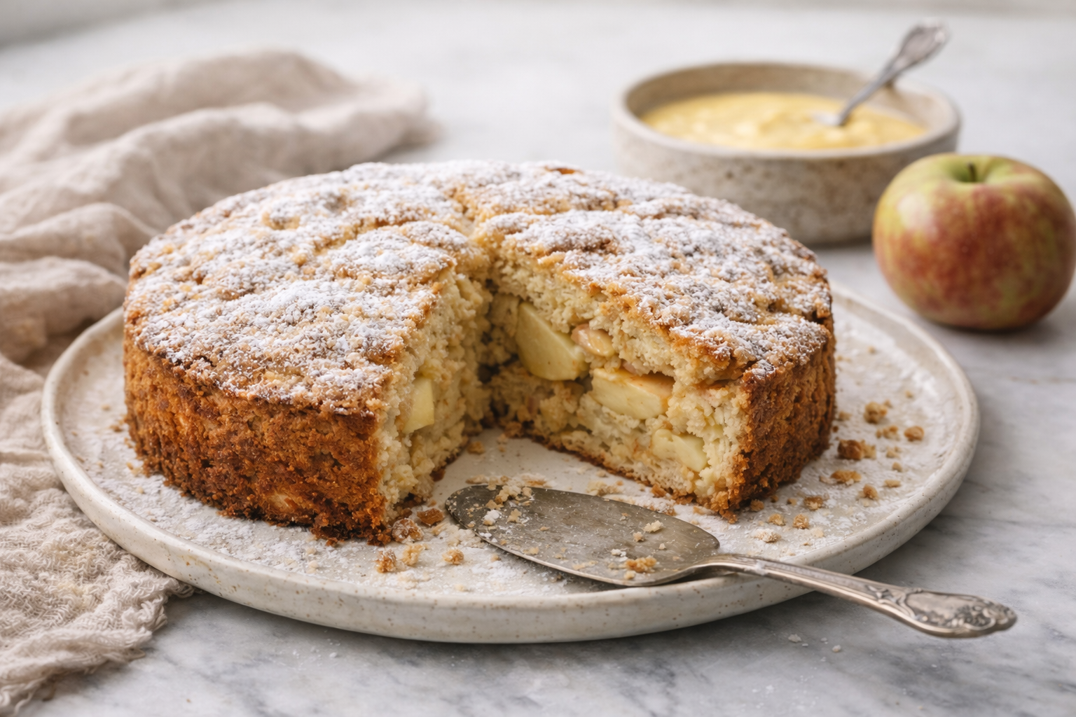 Traditional Irish Apple Cake served simply.