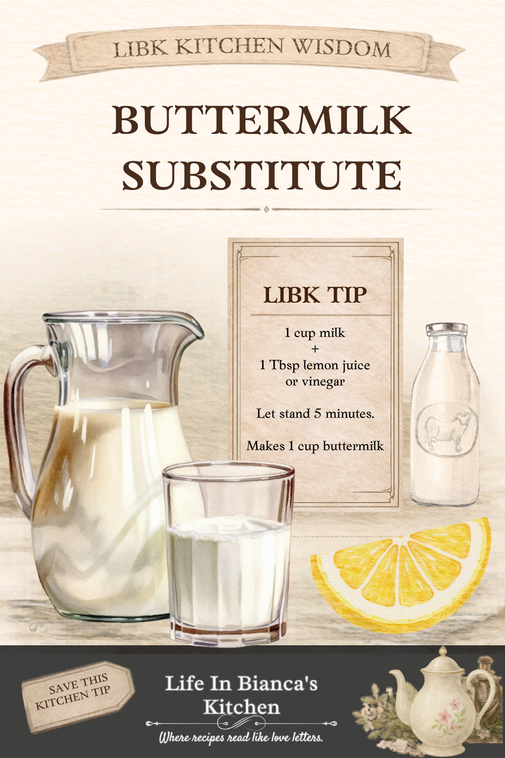 BUTTERMILK SUBSTITUTE Kitchen Wisdom Card