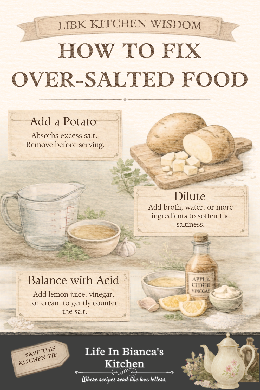 How to Fix Over Salted Food Kitchen Wisdom Card