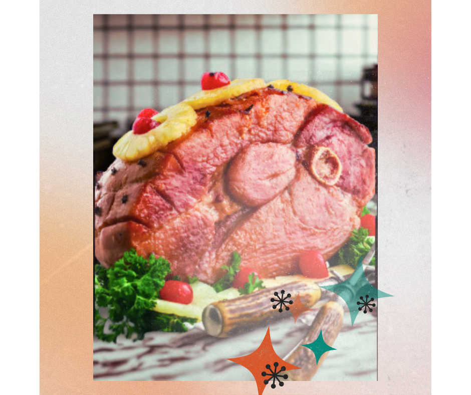 Vintage glazed ham with pineapple and cherries